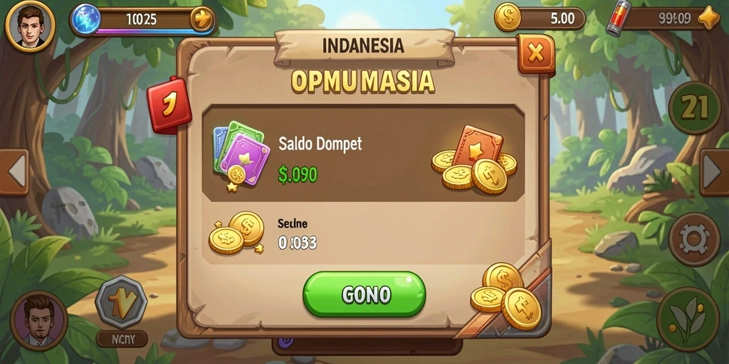 Screenshot tampilan permainan dengan tema tropis.